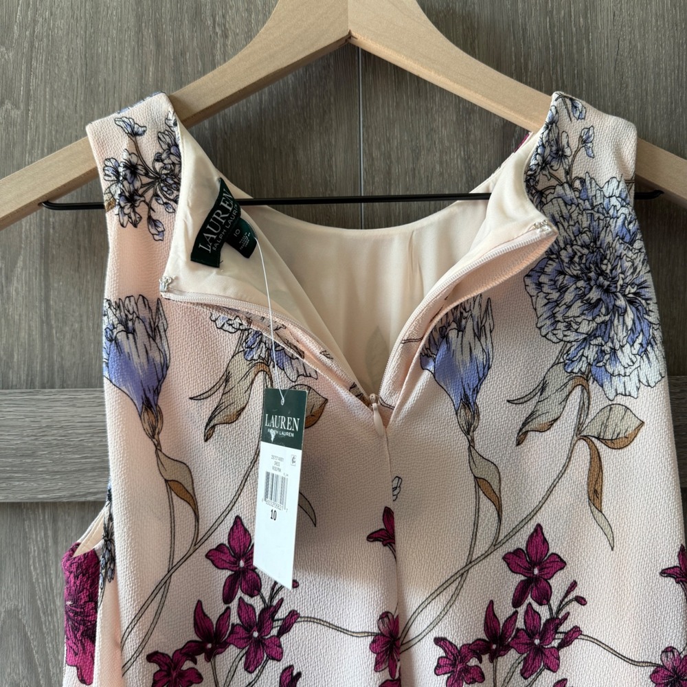 Lauren Ralph Lauren Dress Women 10 Pink Floral Tiered Sleeveless Georgette Shift - Picture 9 of 12